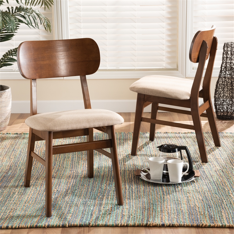 Baxton Studio Euclid Sand and Brown Finished Wood 2-Piece Dining Chair Set