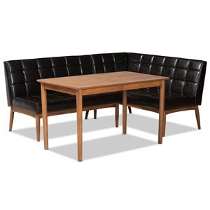 Baxton Studio Sanford Brown Finished Wood 3-Piece Dining Nook Set