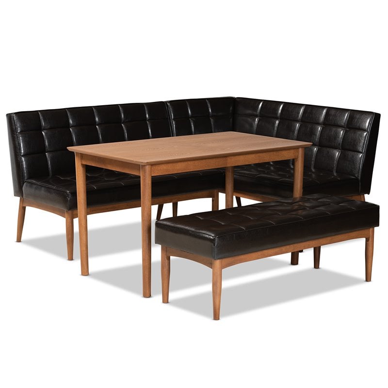 Baxton Studio Sanford Brown Finished Wood 4-Piece Dining Nook Set