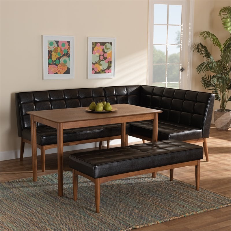 Baxton Studio Sanford Brown Finished Wood 4-Piece Dining Nook Set