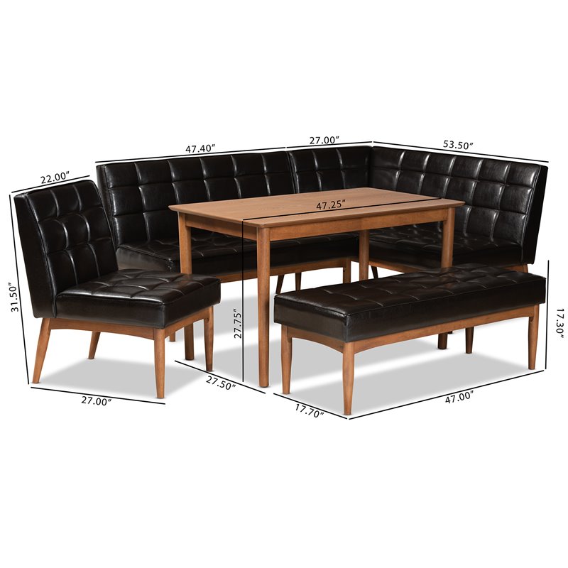 Baxton Studio Sanford Brown Finished Wood 5-Piece Dining Nook Set