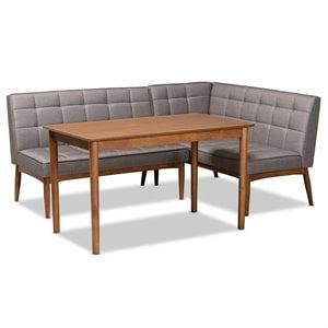 Baxton Studio Sanford Grey and Brown Finished Wood 3-Piece Dining Nook Set
