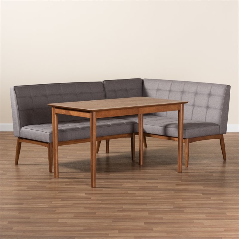 Baxton Studio Sanford Grey and Brown Finished Wood 3-Piece Dining Nook Set