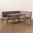 Baxton Studio Sanford Grey and Brown Finished Wood 3-Piece Dining Nook Set