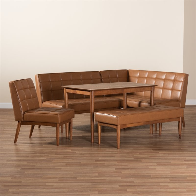 Baxton Studio Sanford Tan Walnut Brown Finished Wood 5-Piece Dining Nook Set