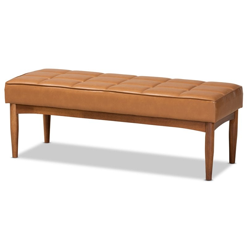 Baxton Studio Sanford Tan Walnut Brown Finished Wood Dining Bench