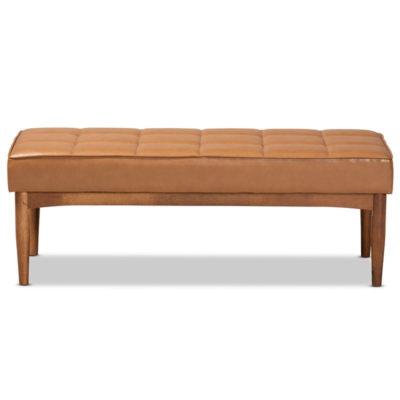 Baxton Studio Sanford Tan Walnut Brown Finished Wood Dining Bench