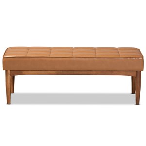 Baxton Studio Sanford Tan Walnut Brown Finished Wood Dining Bench
