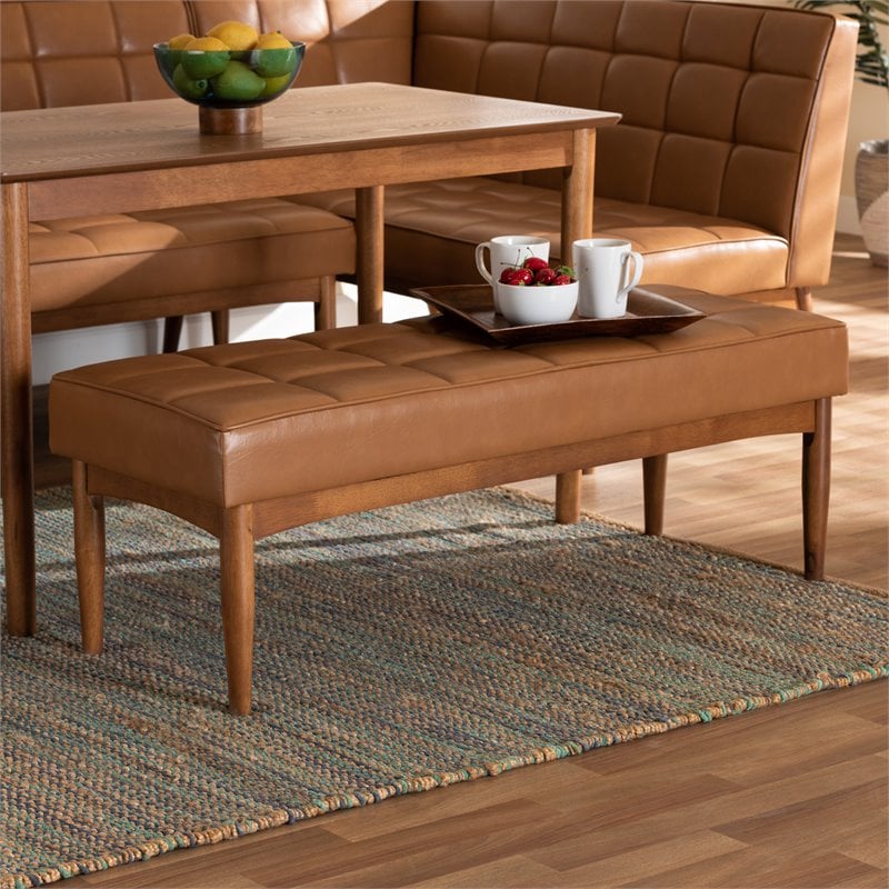 Baxton Studio Sanford Tan Walnut Brown Finished Wood Dining Bench