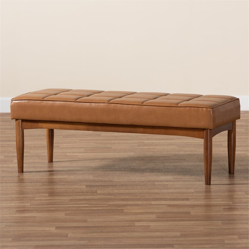 Baxton Studio Sanford Tan Walnut Brown Finished Wood Dining Bench