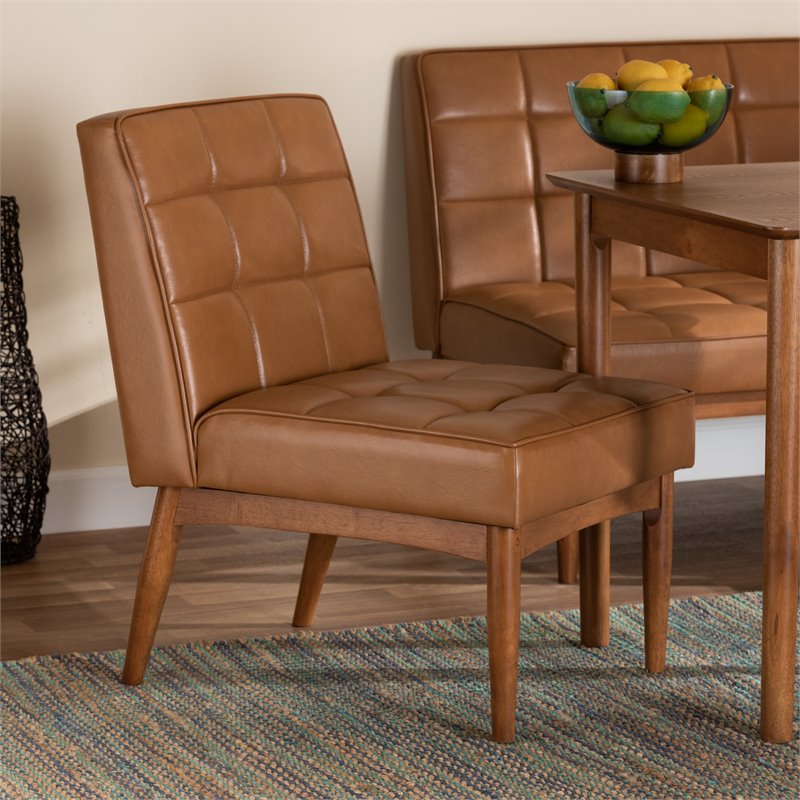 Baxton Studio Sanford Tan Walnut Brown Finished Wood Dining Chair