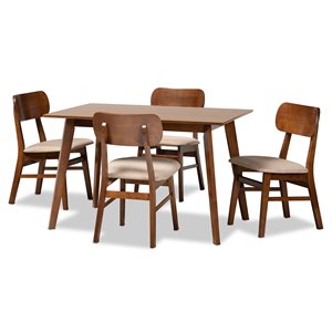 baxton studio euclid sand and walnut brown finished wood 5-piece dining set