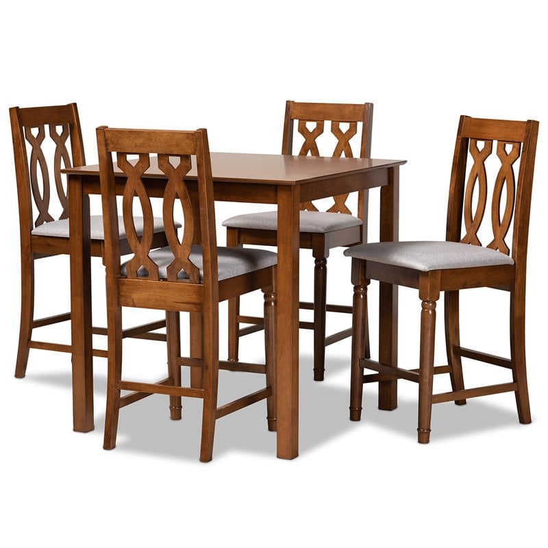 Baxton Studio Darcie Grey and Walnut Brown Finished Wood 5-Piece Pub Set