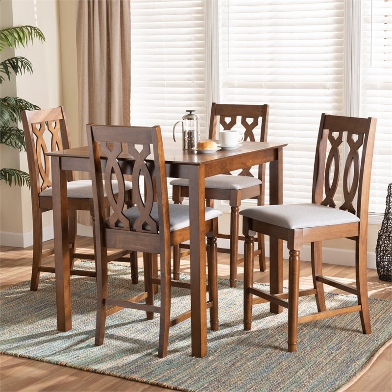 Baxton Studio Darcie Grey and Walnut Brown Finished Wood 5-Piece Pub Set