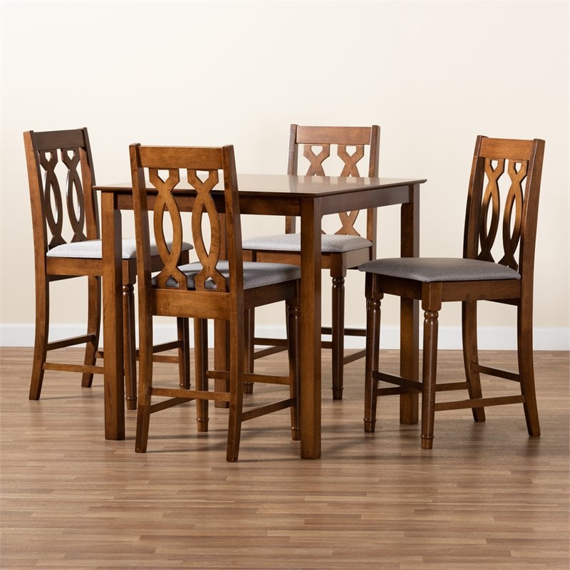 Baxton Studio Darcie Grey and Walnut Brown Finished Wood 5-Piece Pub Set