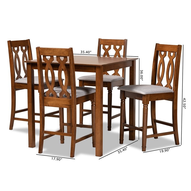 Baxton Studio Darcie Grey and Walnut Brown Finished Wood 5-Piece Pub Set