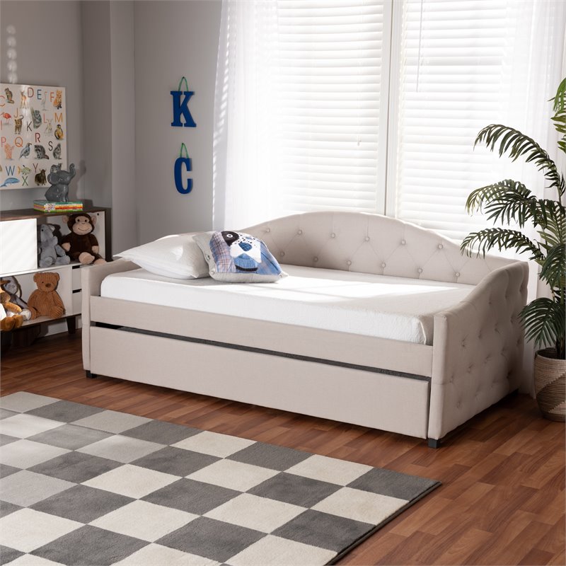 Baxton Studio Becker Transitional Brown Beige Twin Size Daybed with Trundle