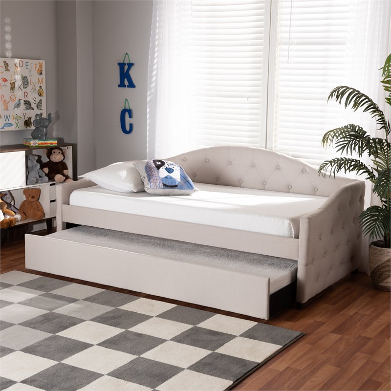 Baxton Studio Becker Transitional Brown Beige Twin Size Daybed with Trundle