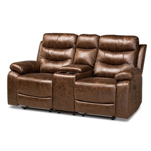 baxton studio beasely brown faux leather upholstered 2-seater reclining loveseat