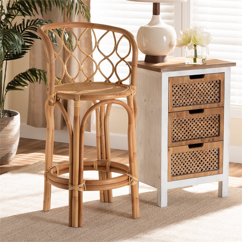 Baxton Studio Diana Natural Finished Rattan Counter Stool