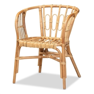 Baxton Studio Luxio Rattan Accent Chair with Curved Arms/Angled Legs in Natural