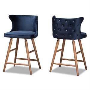 baxton studio sagira blue and walnut brown finished wood 2-piece stool set