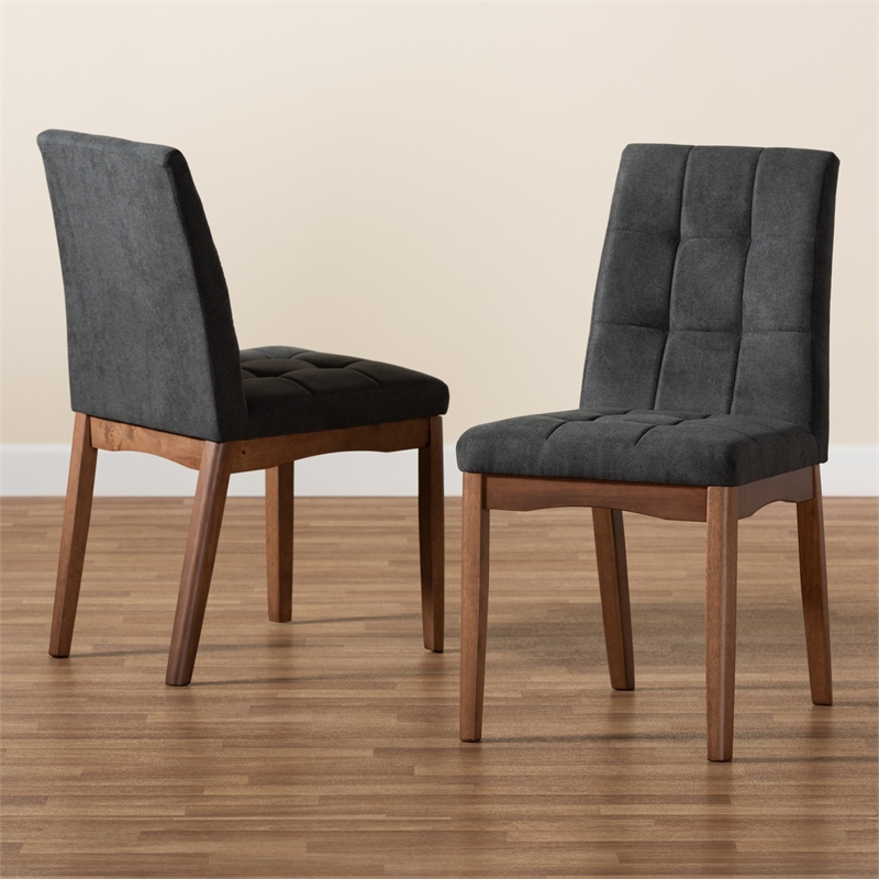 Baxton Studio Tara Dark Grey and Brown Finished Wood 2-Piece Dining Chair Set