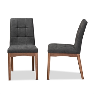 baxton studio tara dark grey and brown finished wood 2-piece dining chair set