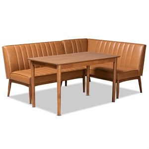 baxton studio daymond tan and brown finished wood 3-piece dining nook set