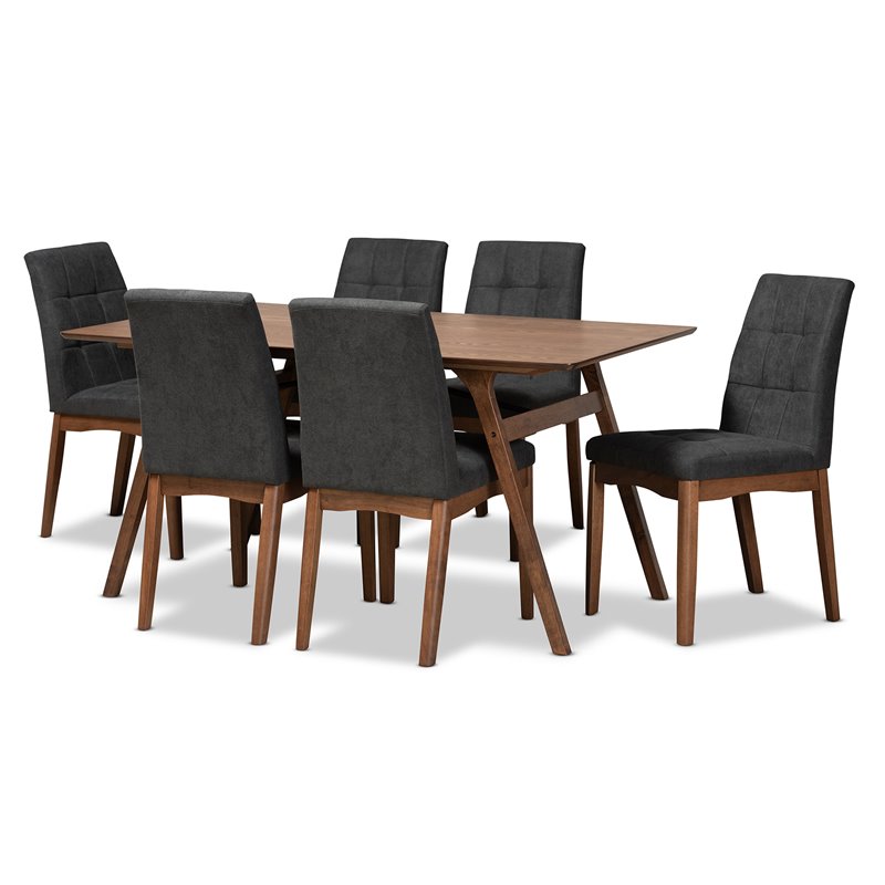 Baxton Studio Tara Dark Grey and Walnut Brown Finished Wood 7-Piece Dining Set
