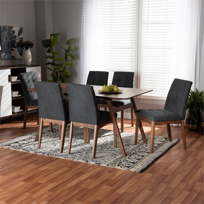 Baxton Studio Tara Dark Grey and Walnut Brown Finished Wood 7-Piece Dining Set
