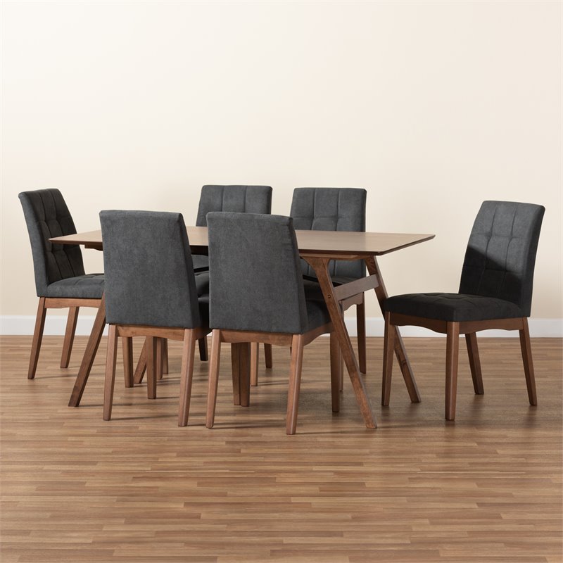 Baxton Studio Tara Dark Grey and Walnut Brown Finished Wood 7-Piece Dining Set