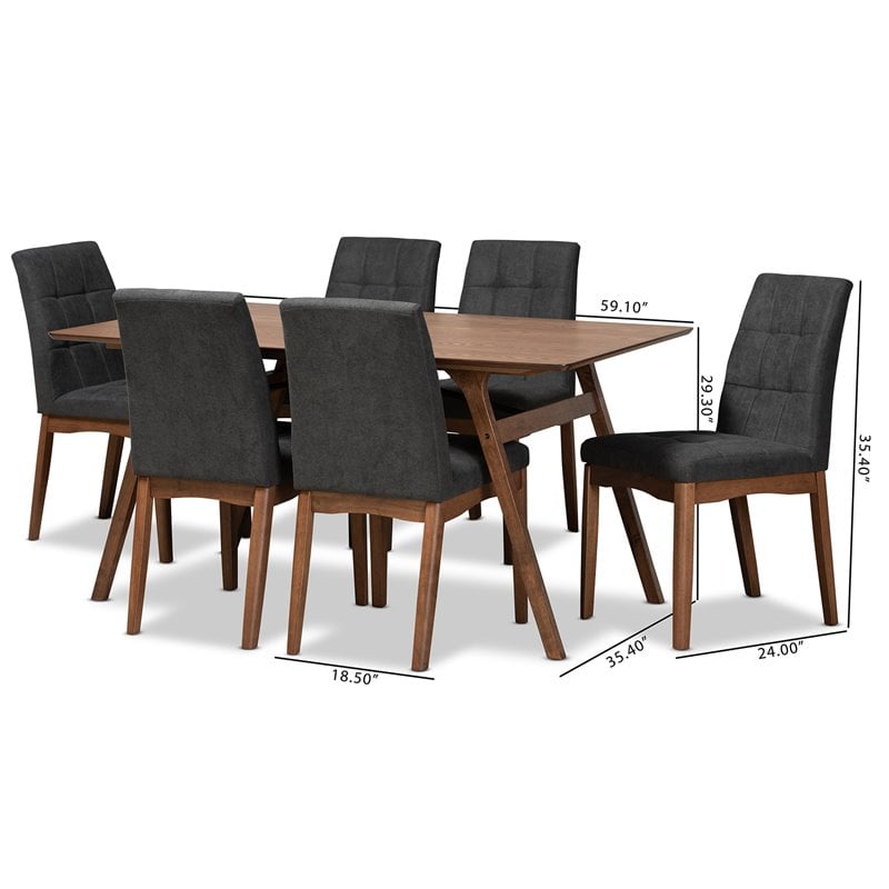 Baxton Studio Tara Dark Grey and Walnut Brown Finished Wood 7-Piece Dining Set