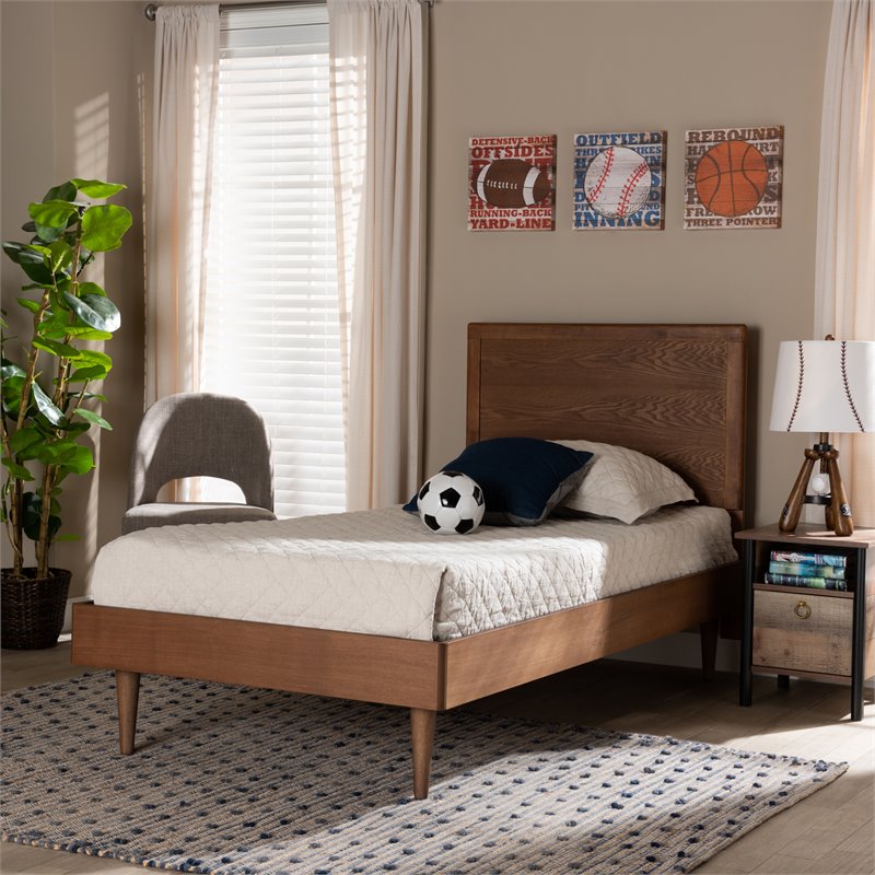 Baxton Studio Hiro Walnut Brown Finished Wood Twin Size Platform Bed