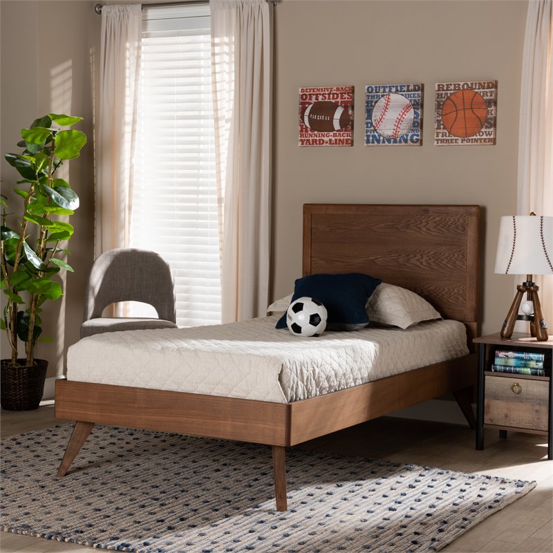 Baxton Studio Jiro Walnut Brown Finished Wood Twin Size Platform Bed