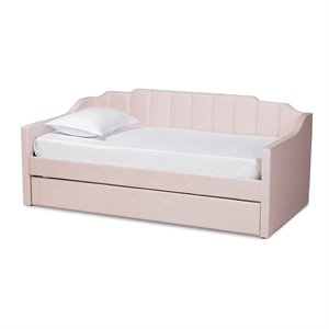 Baxton Studio Lennon Pink Velvet Twin Size Daybed with Trundle