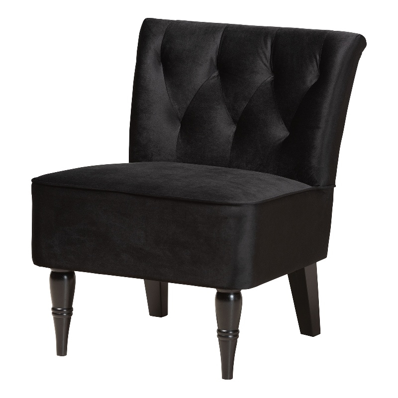 Baxton Studio Harmon Black Velvet and Black Finished Wood Accent Chair