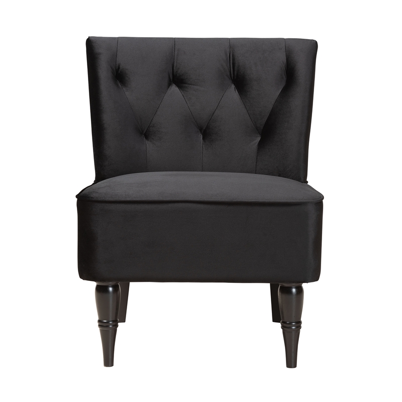 Baxton Studio Harmon Black Velvet and Black Finished Wood Accent Chair