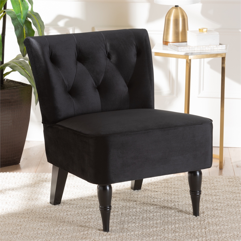 Baxton Studio Harmon Black Velvet and Black Finished Wood Accent Chair