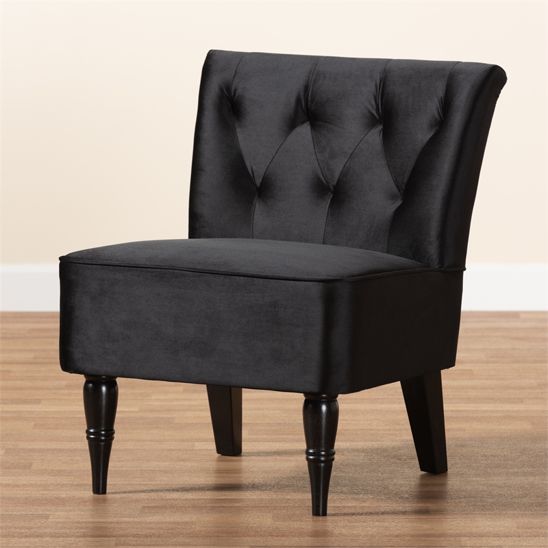 Baxton Studio Harmon Black Velvet and Black Finished Wood Accent Chair