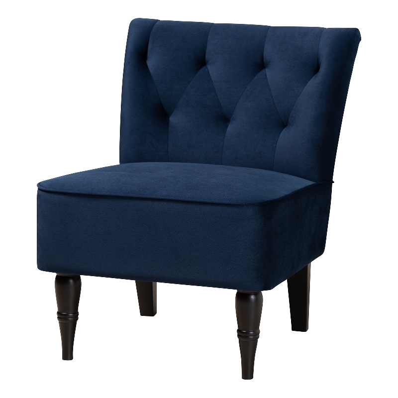 Baxton Studio Harmon Blue Velvet and Black Finished Wood Accent Chair