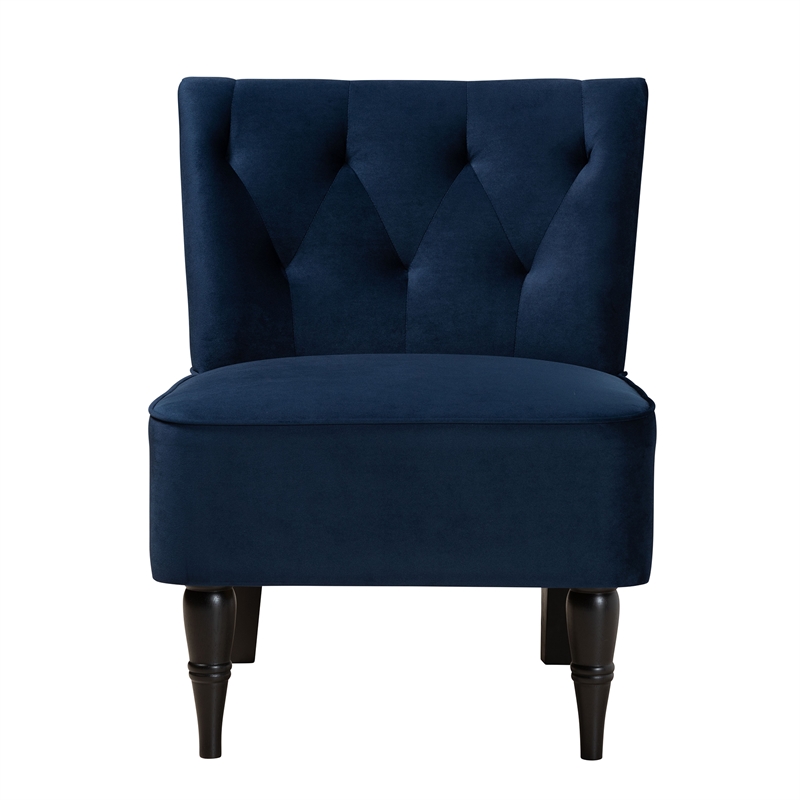 Baxton Studio Harmon Blue Velvet and Black Finished Wood Accent Chair