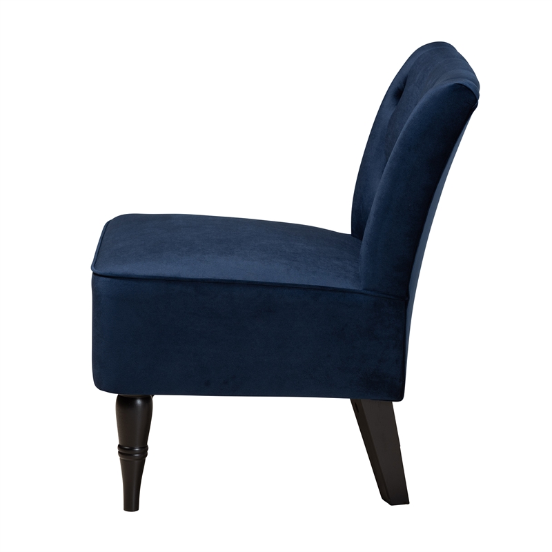 Baxton Studio Harmon Blue Velvet and Black Finished Wood Accent Chair