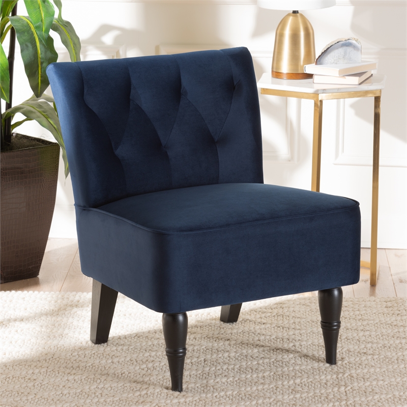 Baxton Studio Harmon Blue Velvet and Black Finished Wood Accent Chair