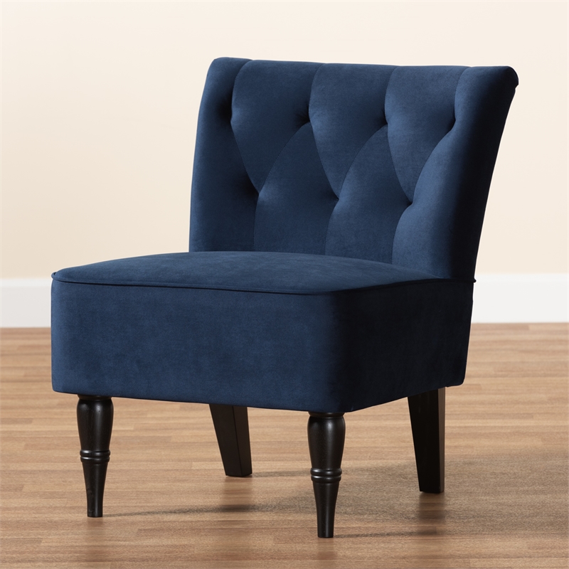 Baxton Studio Harmon Blue Velvet and Black Finished Wood Accent Chair