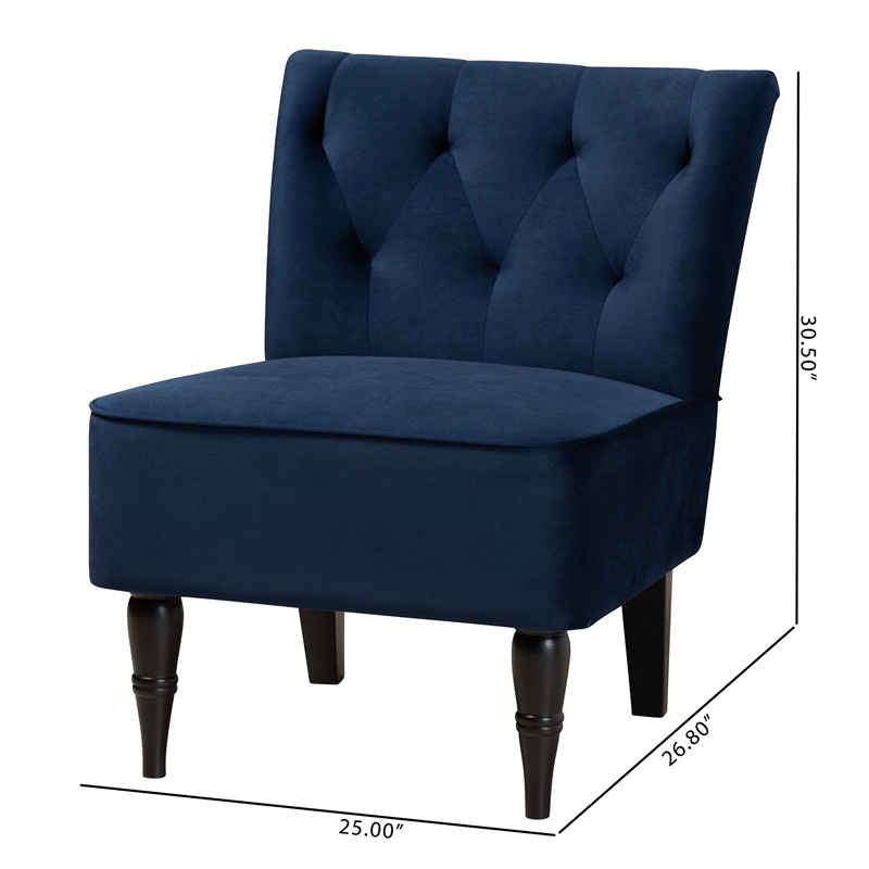 Baxton Studio Harmon Blue Velvet and Black Finished Wood Accent Chair