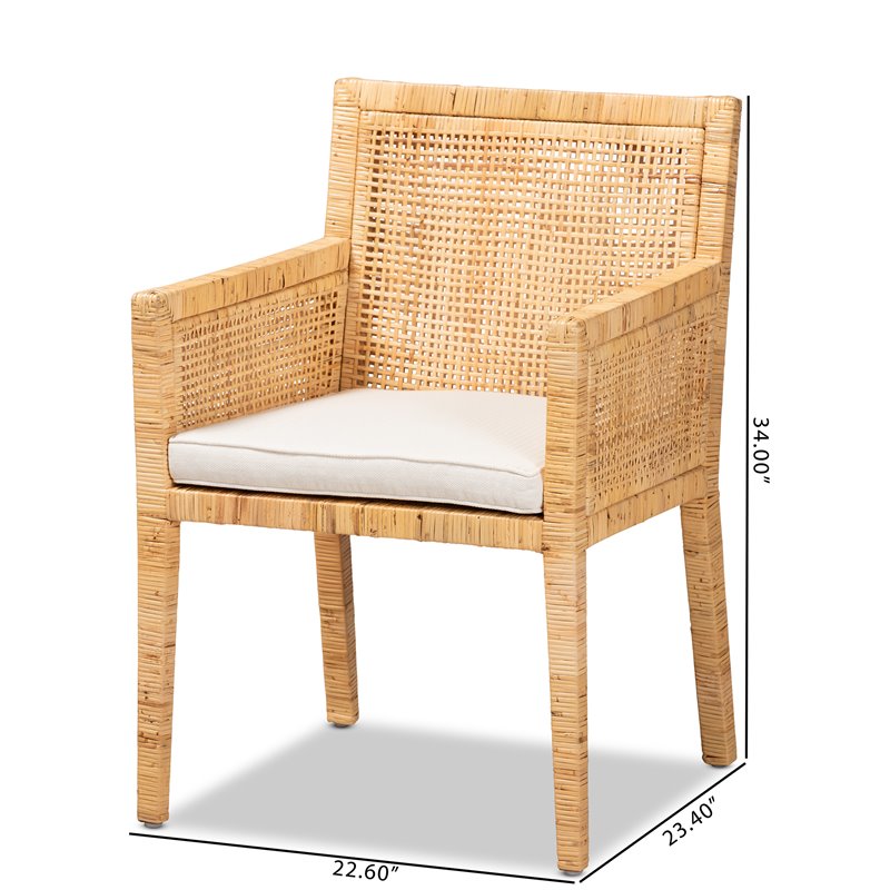 Baxton Studio Karis Natural Finished Wood and Rattan Armchair