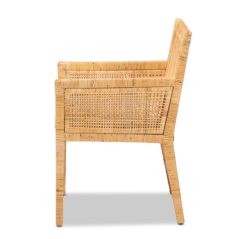 Baxton Studio Karis Natural Finished Wood and Rattan Armchair