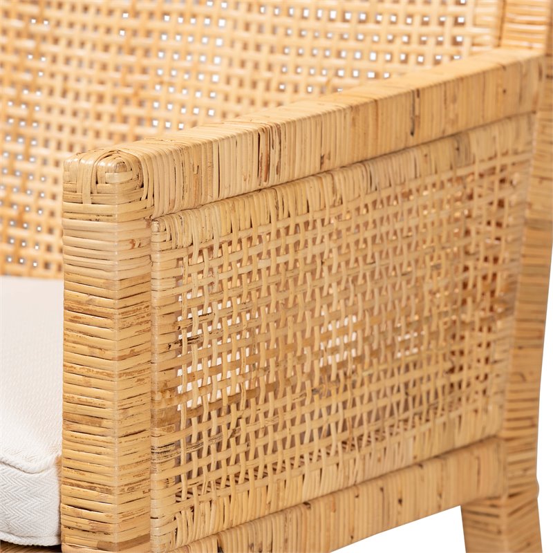 Baxton Studio Karis Natural Finished Wood and Rattan Armchair