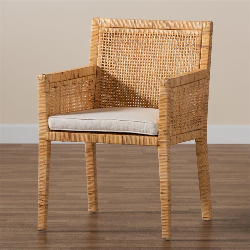 Baxton Studio Karis Natural Finished Wood and Rattan Armchair